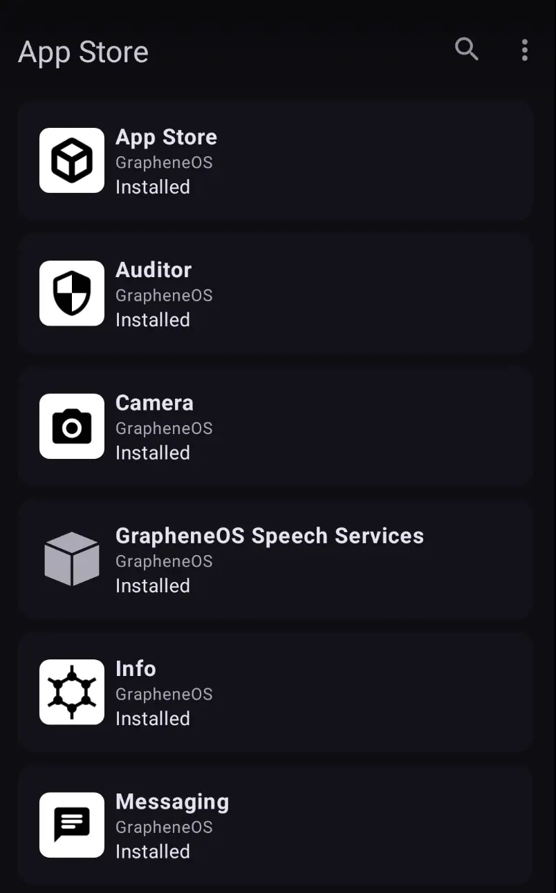 some screenshot of the graphene os app store