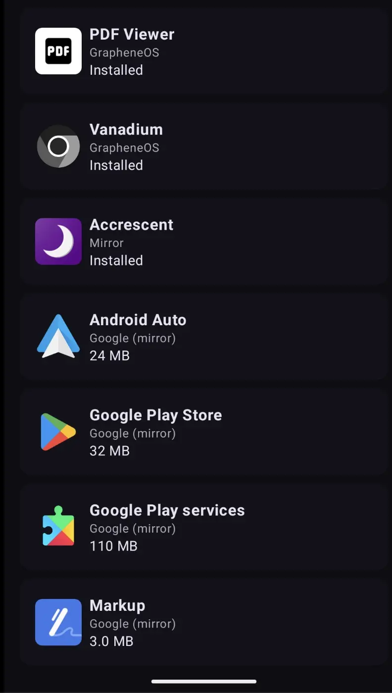 another screenshot of the graphene os app store