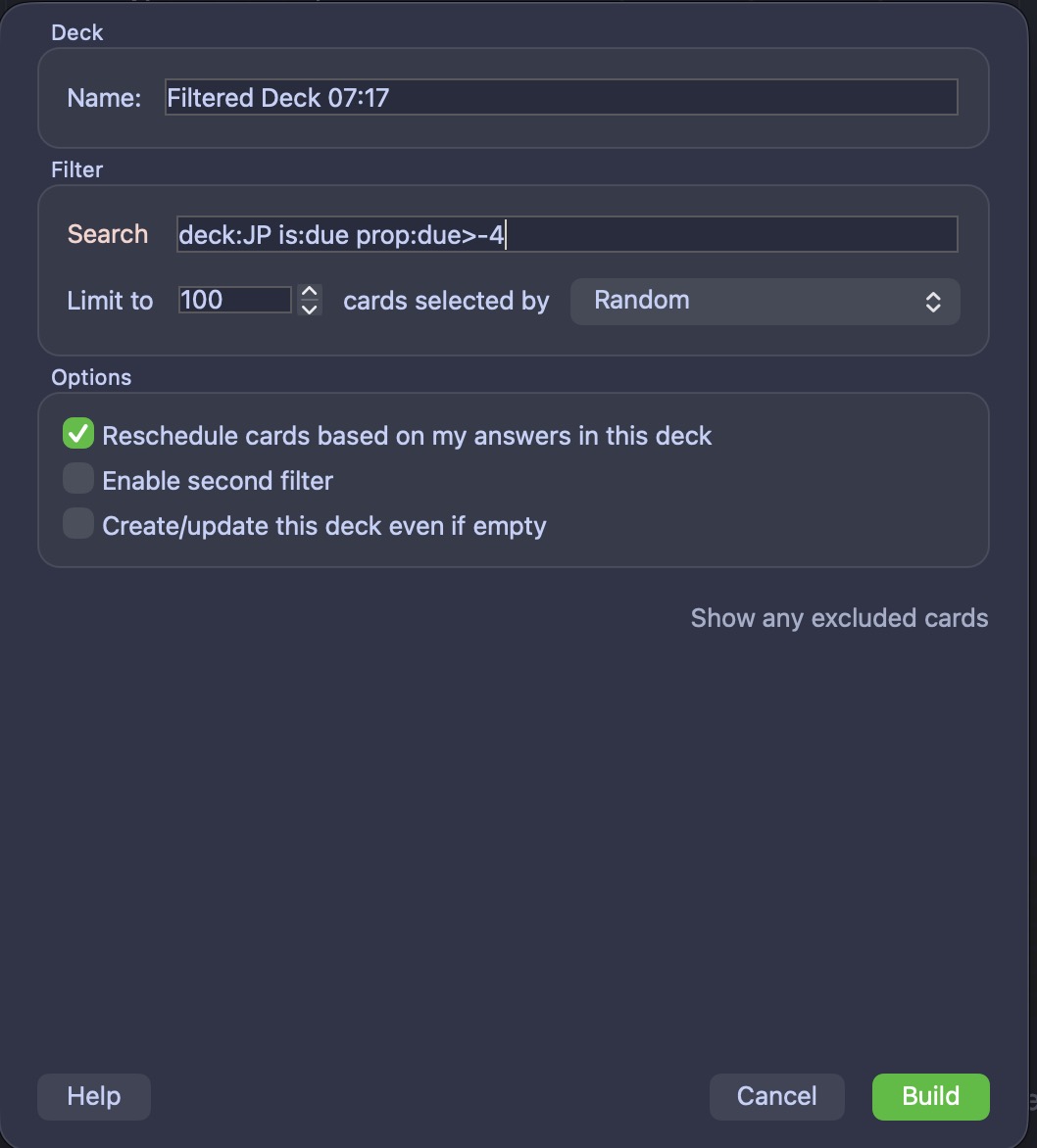 creating a filtered deck