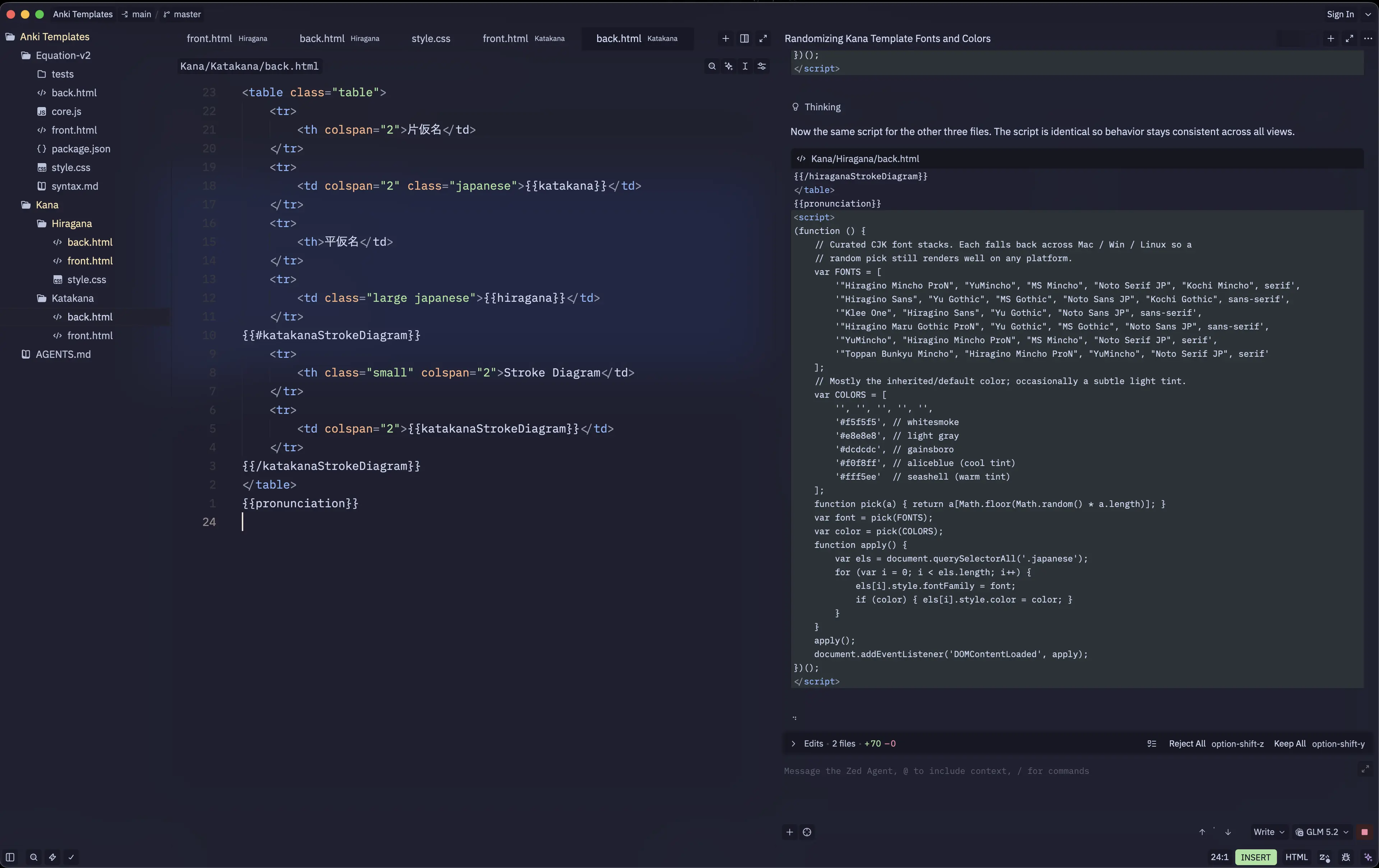 inside zed, letting ai edit a template